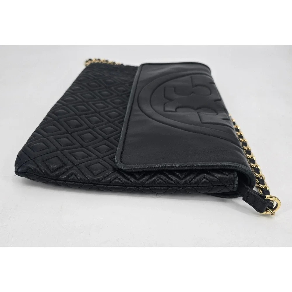 Tory Burch Large Fleming Convertible Crossbody Bag Black Leather Quilted Chain